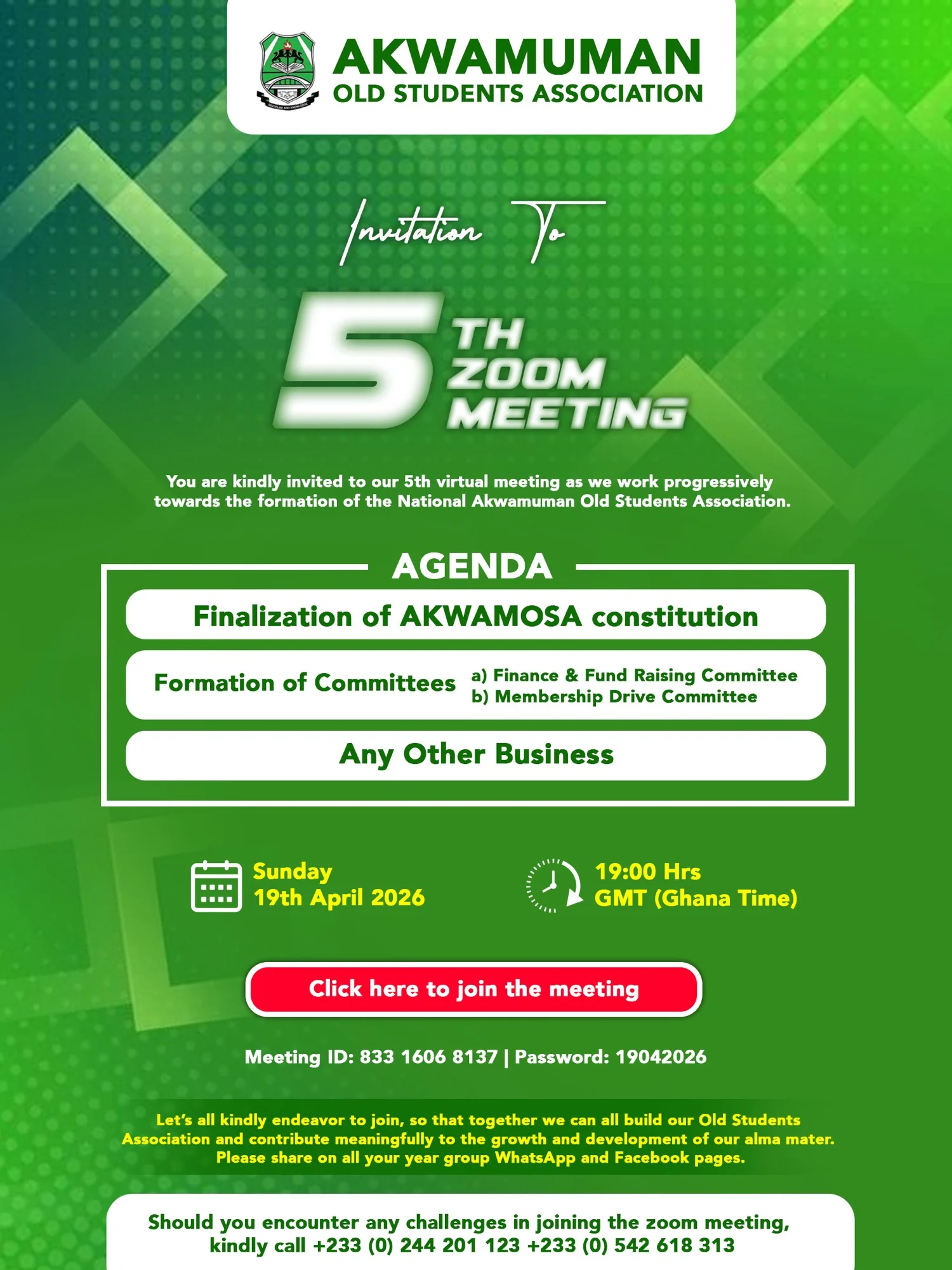 Akwamuman Old Students Association event flyer design