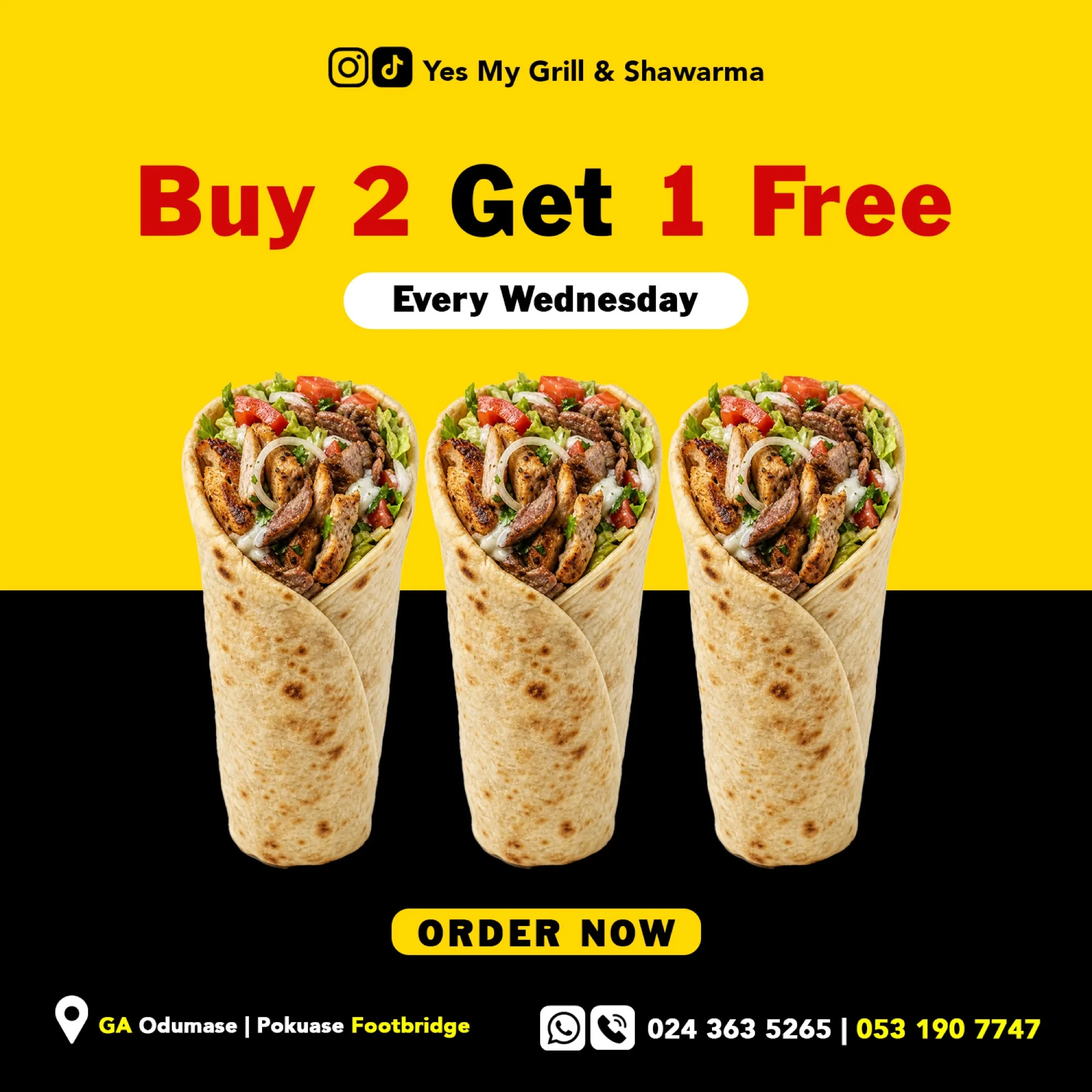 Yes My Grill and Shawarma promotional flyer design