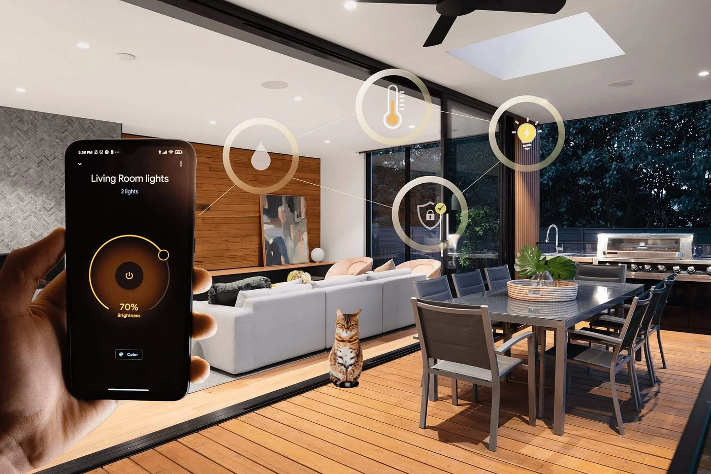 Example of smart lighting controlled from a phone app